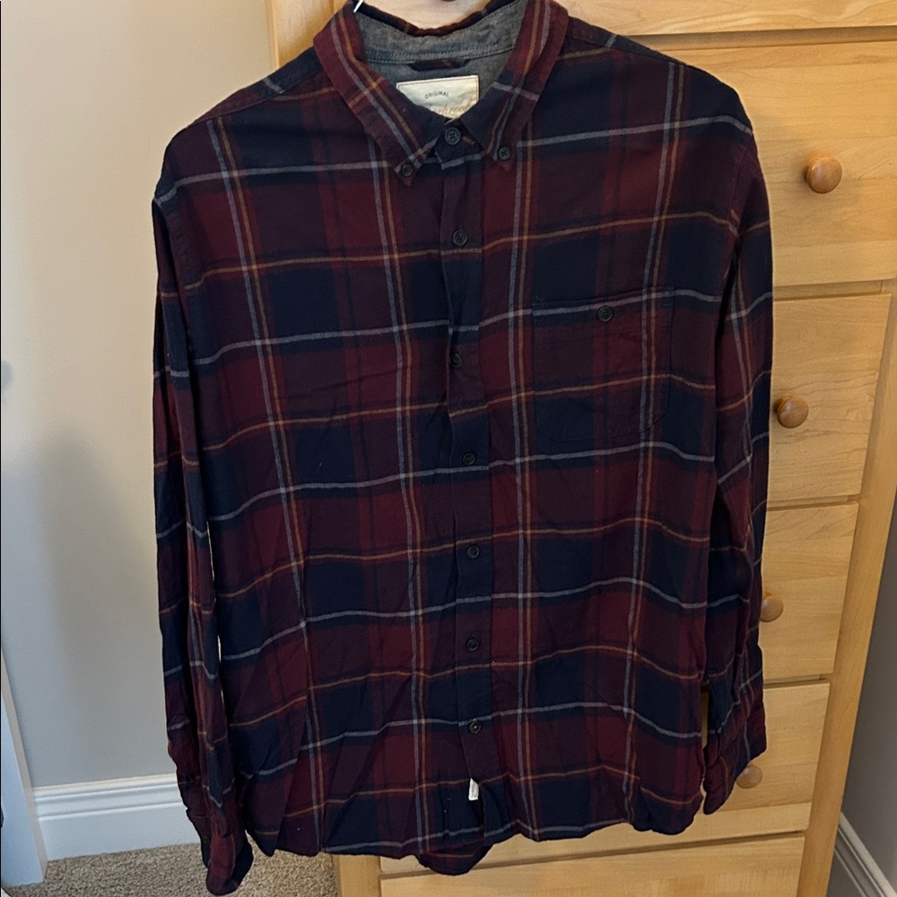 Weatherproof Men's Casual Plaid Shirt - Dark Blue and Maroon